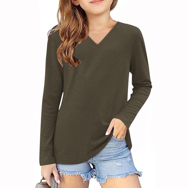 Timegard Toddler Baby Clothes Unisex V Neck Long Sleeve Solid Color Comfy Children Boy Girls Spring