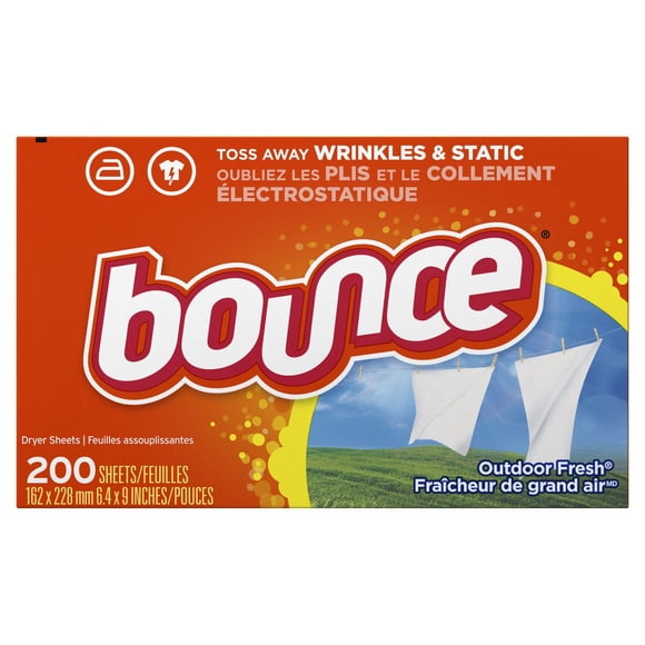 Bounce Dryer Sheets, Outdoor Fresh Scent Fabric Softener Sheets, Reduces Static, Softens and Fights Wrinkles 200CT