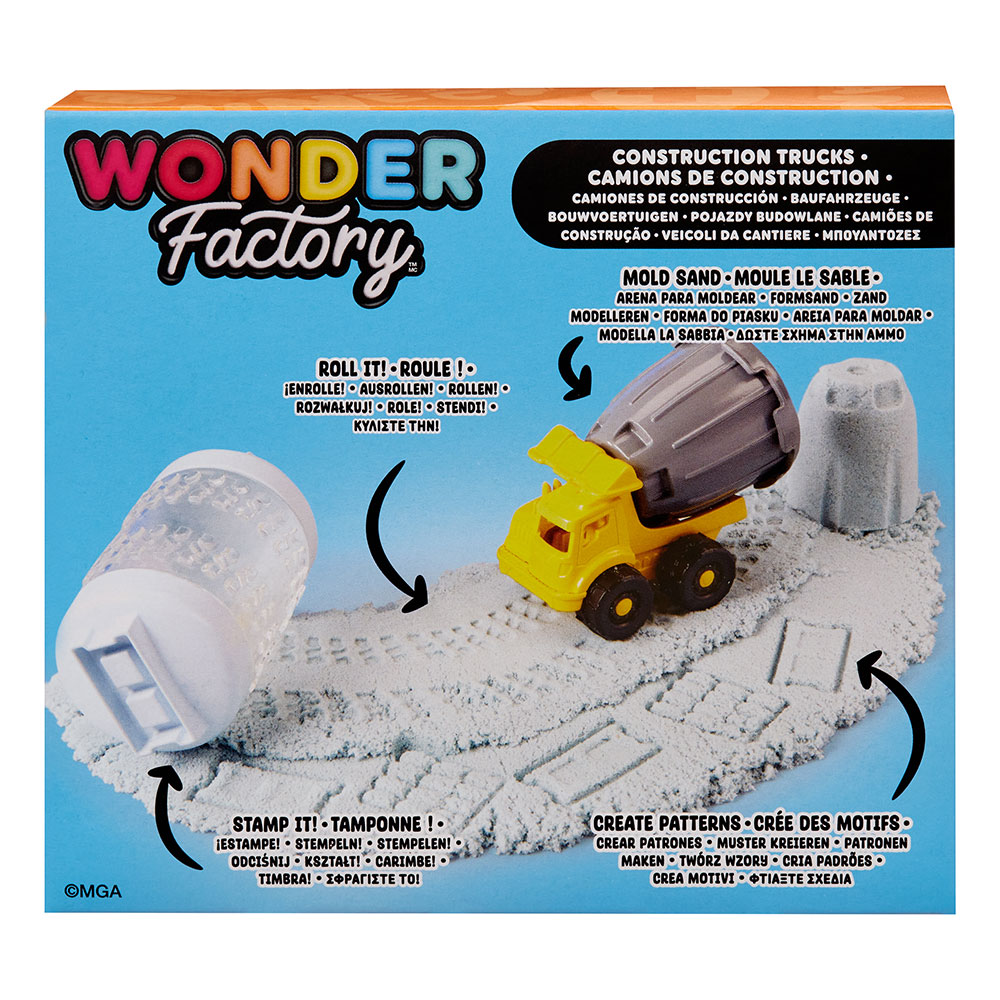 Camions de construction avec sable jamais sec Wonder Factory - bleu + bétonnière - ne sèche jamais et est sans gluten