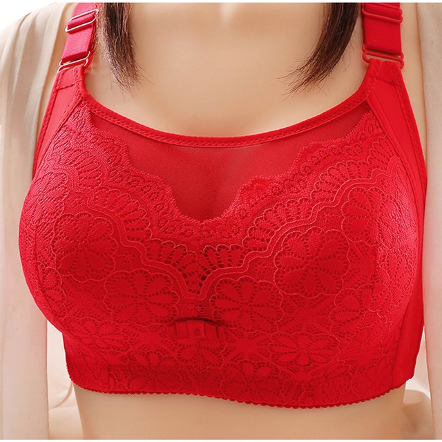 Sleep Bras for Women Full-Coverage Bra Feature V-Neck No Underwire Bra Style W-877 Red 44