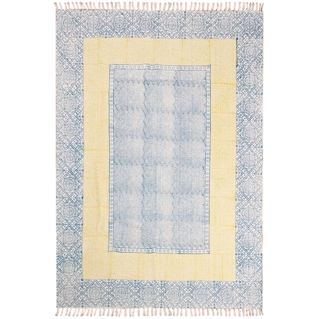 Casavani Hand Made Durrie Home Dcor Area Rug, Blue 4x6 Ft