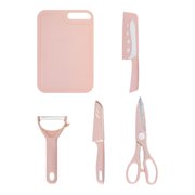 WLOELOEW Pink Portable Knife Set With Chopping Board And Knives Stainless Steel Material Pink Design For Kitchen Pink