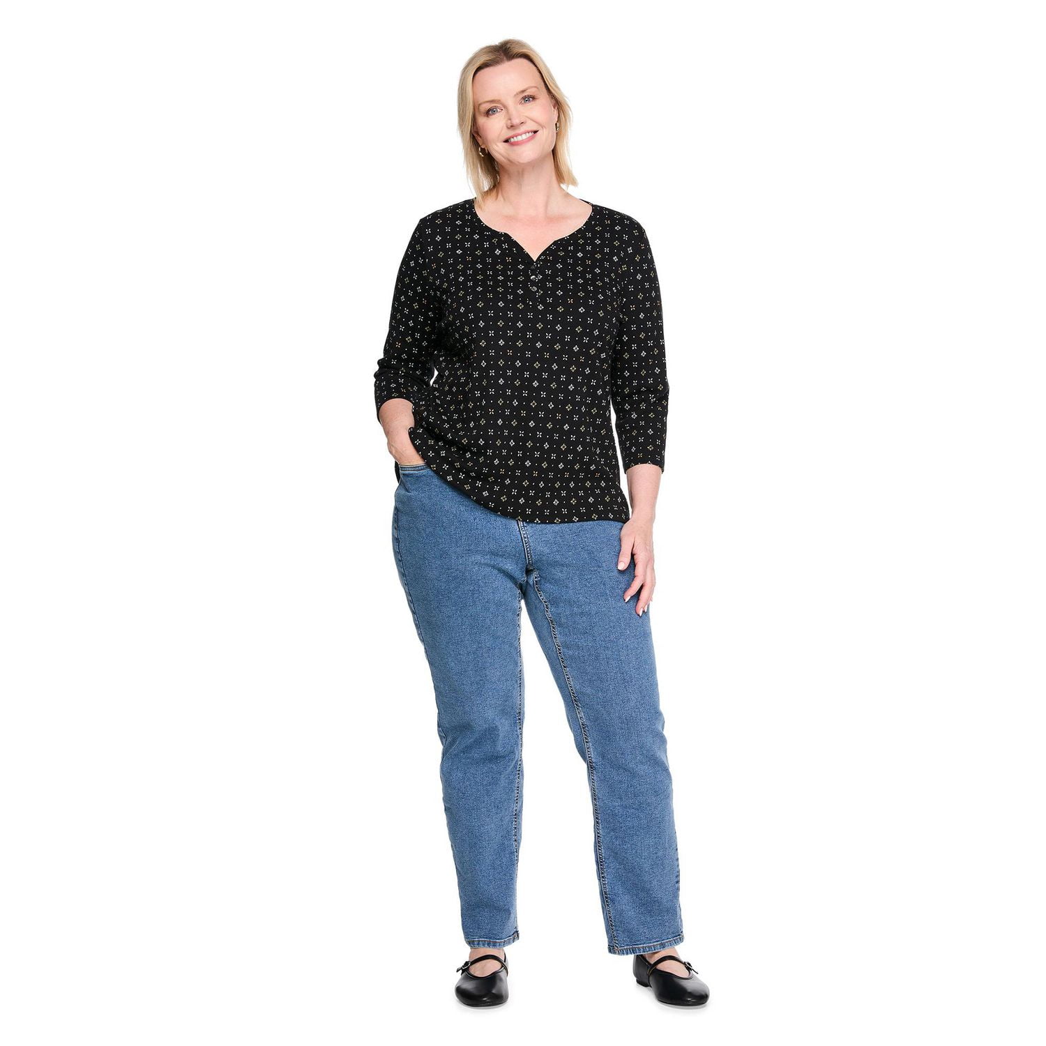 T-shirt imprimé à col henley Karen Scott Plus pour femmes