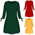 thumbnail image 3 of Cheers Robe Courte Ample Décontractée de Voyage et de Bureau pour Femmes, Couleur Unie, Nœud, Manches 3/4, Col Rond, 3 of 6