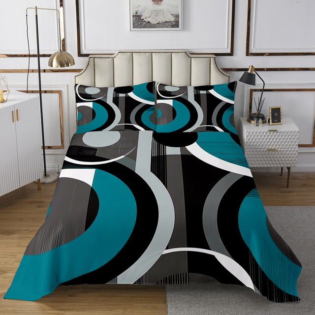 Erosebridal Abstract Striped Coverlet Set King, Modern Geometric Bedding Set, Circle Swirl Decor 3pcs