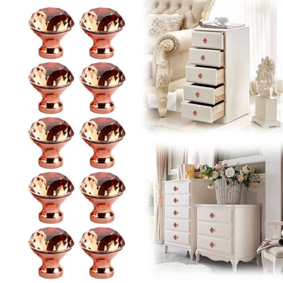 Aminojy Diamond Crystal Glass Drawer Knobs, Clear Cabinet Handles For Furniture Wardrobe And Single Hole Door Hardware