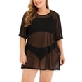 thumbnail image 3 of 2025 Women Ruffle Trim Sheer Long Swimsuit Cover Ups for Women Beach Skirt Cover Up Skirt Beach Wrap Bikini Lace Cover Up for Women Shiny Wraps Cover Ups for Swimwear Mesh Drawstring Cover Up Skirt, 3 of 9