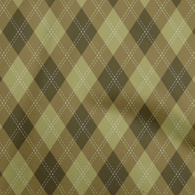 oneOone Polyester Spandex Dark Olive Green Fabric Check Sewing Material Print Fabric By The Yard 56 Inch Wide