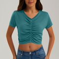thumbnail image 2 of Timegard Summer Tops for Women V Neck Ruched Short Sleeve Crop Top Casual Slim Solid Color Tee Fashion, 2 of 7