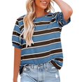 thumbnail image 2 of Pxiakgy Vente Chaude!! Hauts Rayés pour Femmes Col Rond Manches Courtes T-Shirt Tendance 2025 Basique Été Décontracté T-Shirts Amples à Rayures Color Block Blouses Amples Basiques Bleu L, 2 of 4