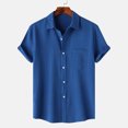 thumbnail image 2 of Men Casual Solid Turndown Short Sleeve Button Closure Shirt Hawaii Blouse, 2 of 9