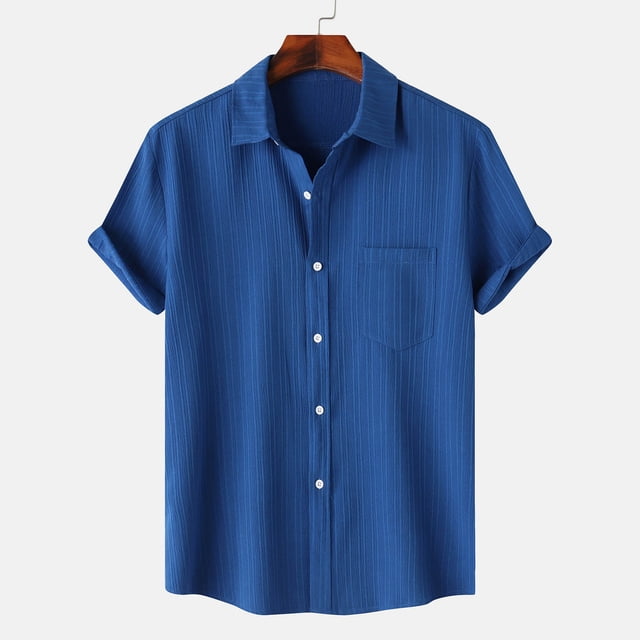 SDNall Men Casual Solid Turndown Short Sleeve Button Closure Shirt Hawaii Blouse