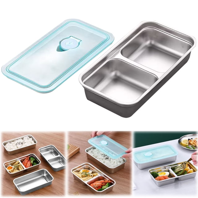 Boîte de Conservation en Acier Inoxydable avec Couvercle Boîte à Collation Plat d'Assaisonnement avec Couvercle Boîte à Kimchi Compartimentée Boîte à Lunch