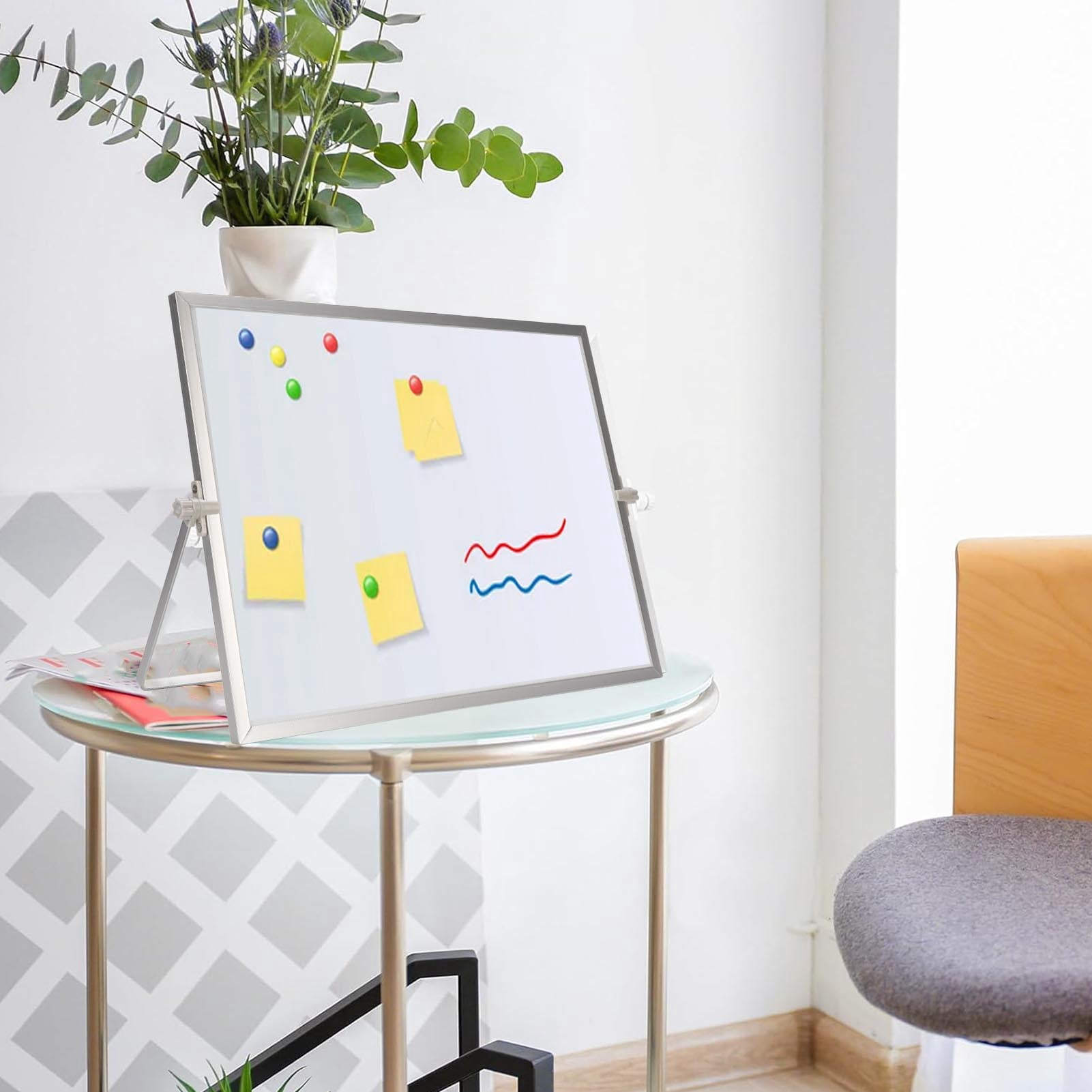 Desktop Dry Erase Board, 360 Degree Rotation Multifunctional Desktop White Board Double Sided  for Office