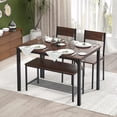 thumbnail image 1 of SOGES 4pcs Dining Table Set, Wood Dining Table with 2 Chairs & Bench w/ Storage Rack, 43inch Dining Table for Living Room Kitchen, Brown, 1 of 9