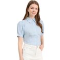 thumbnail image 1 of INSPIRE CHIC Chemise Boutonnée en Coton pour Femme à Manches Bouffantes avec Col pour le Travail au Bureau Bleu Marine TP, 1 of 6
