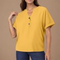 thumbnail image 2 of Yuyuzo Womens Tops Short Sleeve Shirts Button up V Neck T Shirts Solid Color Loose Fitted Blouses, 2 of 6