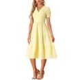 thumbnail image 2 of INSPIRE CHIC Women's Gingham Dress Summer Ruffle Trim V Neck Button Decor Flowy Midi Dresses S Yellow, 2 of 6