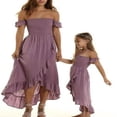 thumbnail image 1 of Mommy and Me Dress Matching Outfits Off Shoulder Beach Boho Maxi Ruffle Chiffon Dress for Mother and Daughter, 1 of 7