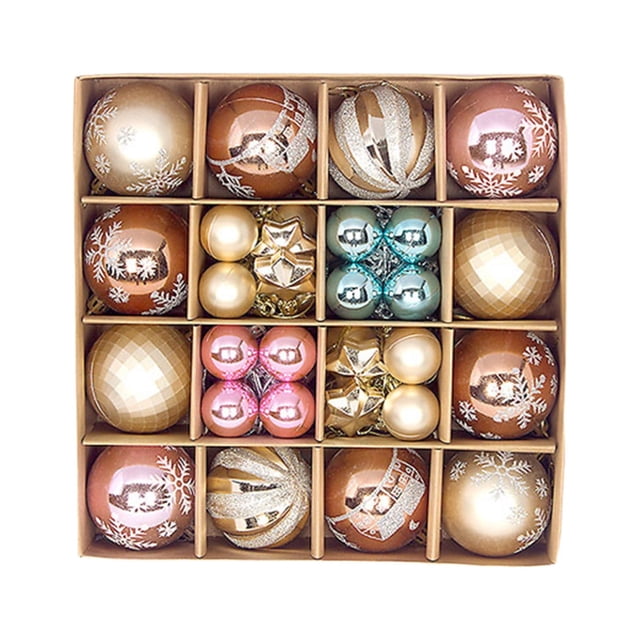 Pisexur Christmas Balls Ornaments for Xmas Tree, a set of 44 shatterproof multicolor decorations made of durable plastic. The ornaments feature glitter finishes, snowflake patterns, and metallic textures, neatly arranged in a divided box. Each ball includes a hanging rope for easy placement on Christmas trees, table centerpieces, or banisters. Ideal for holiday decorations, Christmas ornaments, and festive occasions like weddings and parties.