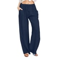 thumbnail image 1 of Timegard Cotton Linen Pants for Women Elastic Waist Drawstring Fall Travel Casual Pants with Pockets, 1 of 5