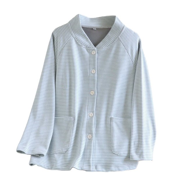 MeetoTime Womens Pajama Top Fall Winter Striped V-neck Button Long Sleeved Bottoming Shirt Home Clothes