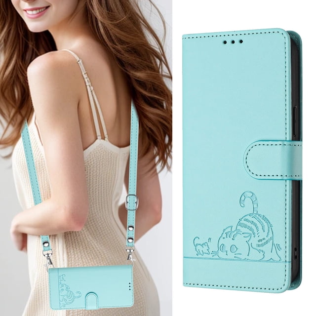 iPhone 12 Mini Case ,Cat PU Leather Crossbody Lanyard Strap RFID Magnetic Wallet Compatible with iPhone 12 Mini Cover