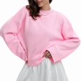 thumbnail image 3 of Women'S Crew Neck Sweaters Fall Outfits Trendy Long Sleeve Ribbed Knit Pullover Tops Pink M, 3 of 10