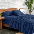 thumbnail image 4 of Bare Home Premium 1800 Collection Ensemble de Draps 4 Pcs, Tête Fendue Très Grand Flexible, Bleu Foncé, 4 of 10