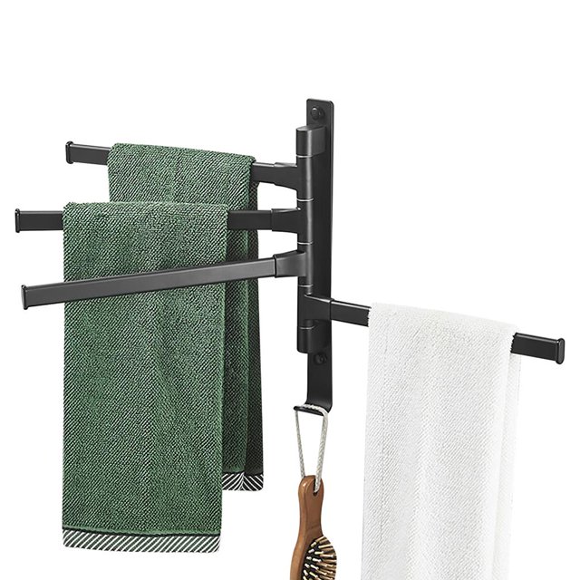 Rotatable Four-bar Towel Rack Aluminum Alloy Towel Holder Wall-mounted Tower Hanger with ABS Protective Covers for Bathroom Kitchen Hotel