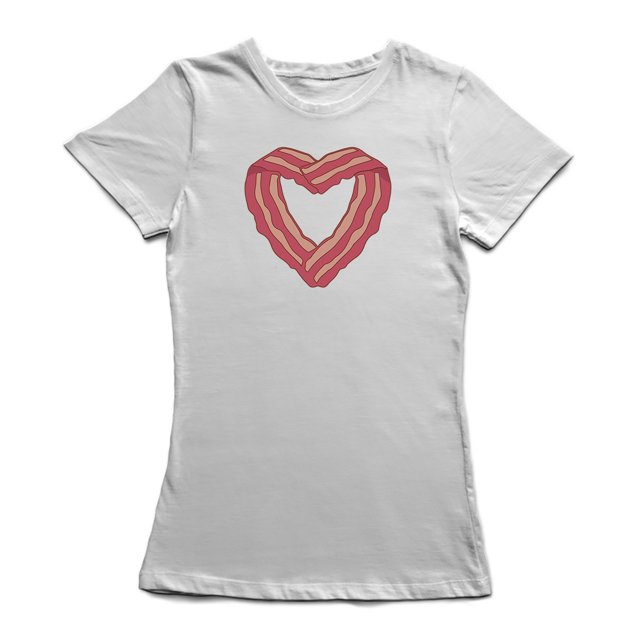 T-shirt Blanc pour Femmes avec Graphique de Cœur de Bacon