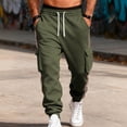 thumbnail image 4 of Ceisia Men Solid Color Loose Casual Pants Elastic Waist Drawstring Sports Gift Work Trousers, 4 of 8