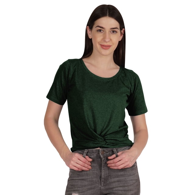 Inkmeso Summer Twist Front Knot Crop Top For Women With Short Sleeves Tee Shirts