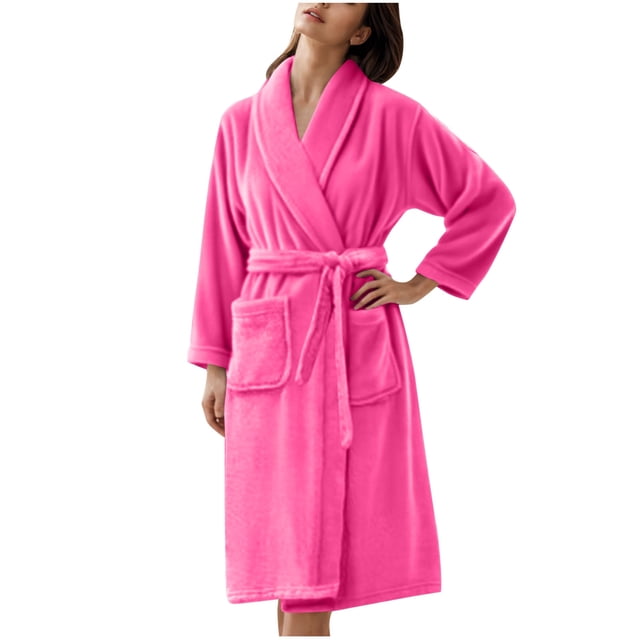 Women's Robe Fleece Plush Soft Fluffy Fuzzy Cozy Winter Warm Lightweight Kimono Robes Knee Length Bathrobe