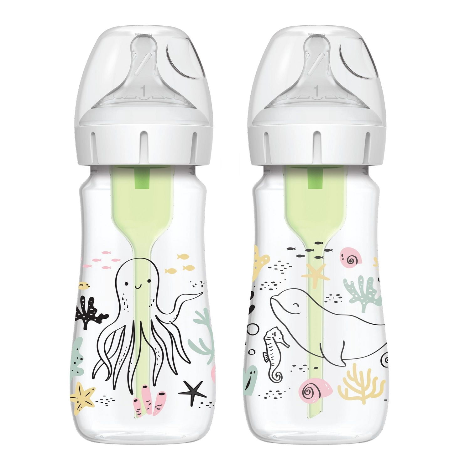 Dr. Brown's Natural Flow Anti-Colic Options+ Wide-Neck Baby Bottle Ocean Designs, 2x9oz Bottles