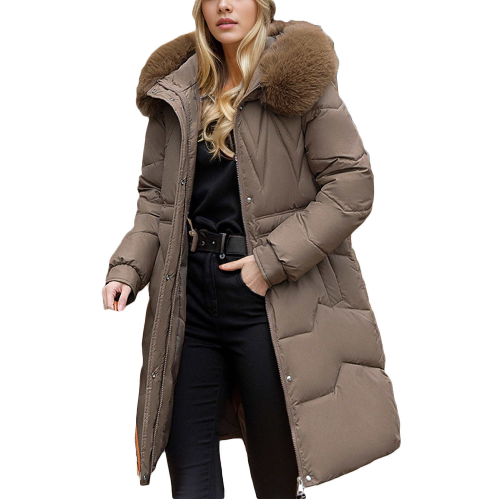 EGNMCR Womens Long Puffer Coat, Long Sleeve Padded Winter Down Coats, Hooded Parka Jacket Women's Fall And Winter Long Sleeved Warm Cotton Jacket Bread Women Coat
