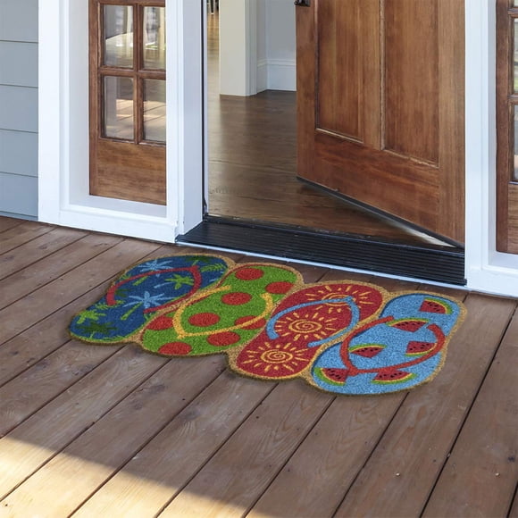 Welcome Flip Flops Natural Coir Face Outdoor Home Décor Bedroom Doormat Nautical Natural Fiber Outdoor 18 Rugs for Living Room Floor Carpet Rugs for Living Room Large Blankets for Couch Big Area Rug