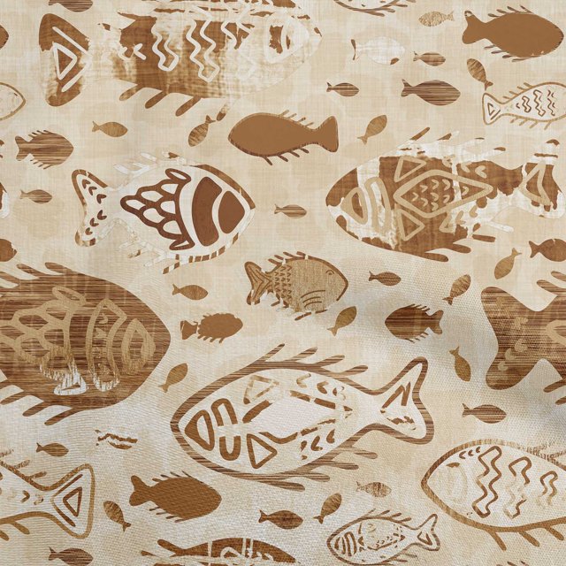 oneOone Viscose Chiffon Light Brown Fabric Asian Block Fish Craft Projects Decor Fabric Printed By The Yard 42 Inch Wide