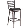 thumbnail image 1 of HERCULES Series Clear Coated Ladder Back Metal Restaurant Barstool - Black Vinyl Seat, 1 of 9
