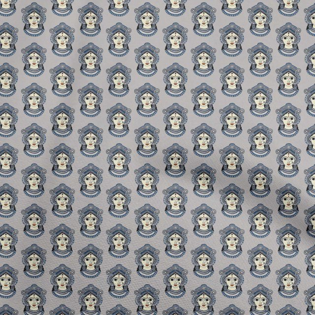 oneOone Cotton Flex Gray Fabric Goddess Durga Face Craft Projects Decor Fabric Printed By The Yard 40 Inch Wide