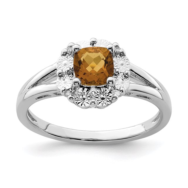 Bague en Argent Sterling 925 Rhodié avec Quartz Whisky