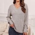 thumbnail image 4 of MeetoTime Pull Tunique à Manches Longues Côtelé Col en V pour Femmes Automne Décontracté Couleur Unie Extensible, 4 of 7