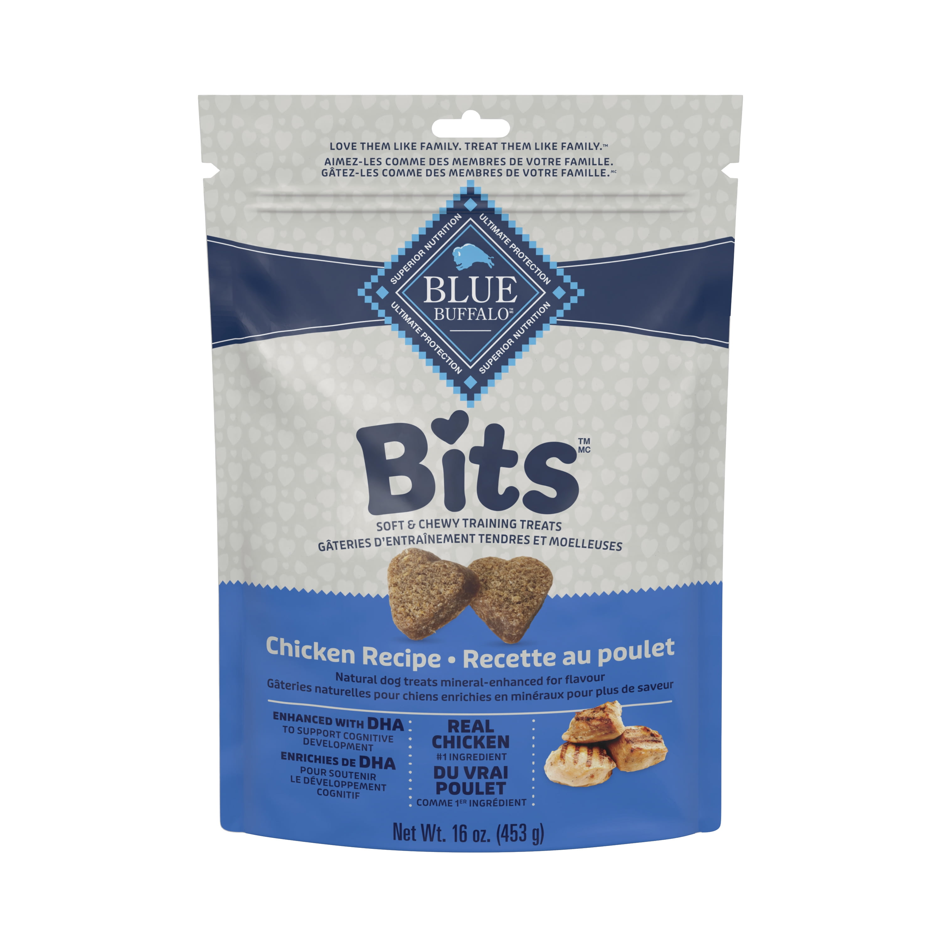 Friandises molles pour chiens Blue Buffalo Bits pour l'entraînement, recette au poulet, sac de 454 g