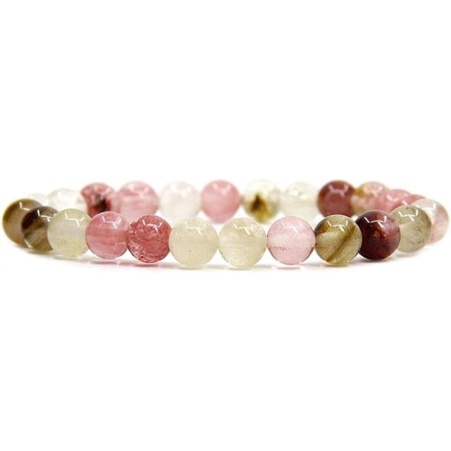 Natural Volcano Cherry Quartz Gemstone 8mm Round Beads Stretch Bracelet 7 Inch