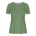thumbnail image 4 of LSLJS Womens T Shirts Women's Fashion Casual Round Neck Pleated Solid Color Button Top Blouse, 4 of 5