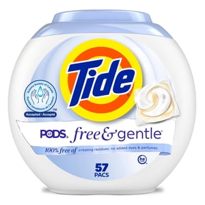 Tide PODS Free & Gentle Laundry Detergent Soap Pacs, 57 Count, Tide PODS Laundry Detergent, Laundry Detergent Pacs, Laundry PODS Detergent