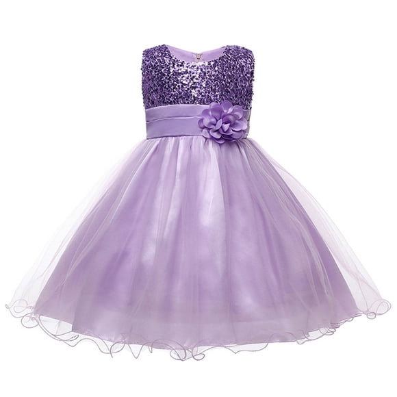 Wdgfv Girls Princess Dress Sequin Tulle Flower Pageant Birthday Party Wedding Bridesmaid Girl Dresses Light Purple 6-7 Years
