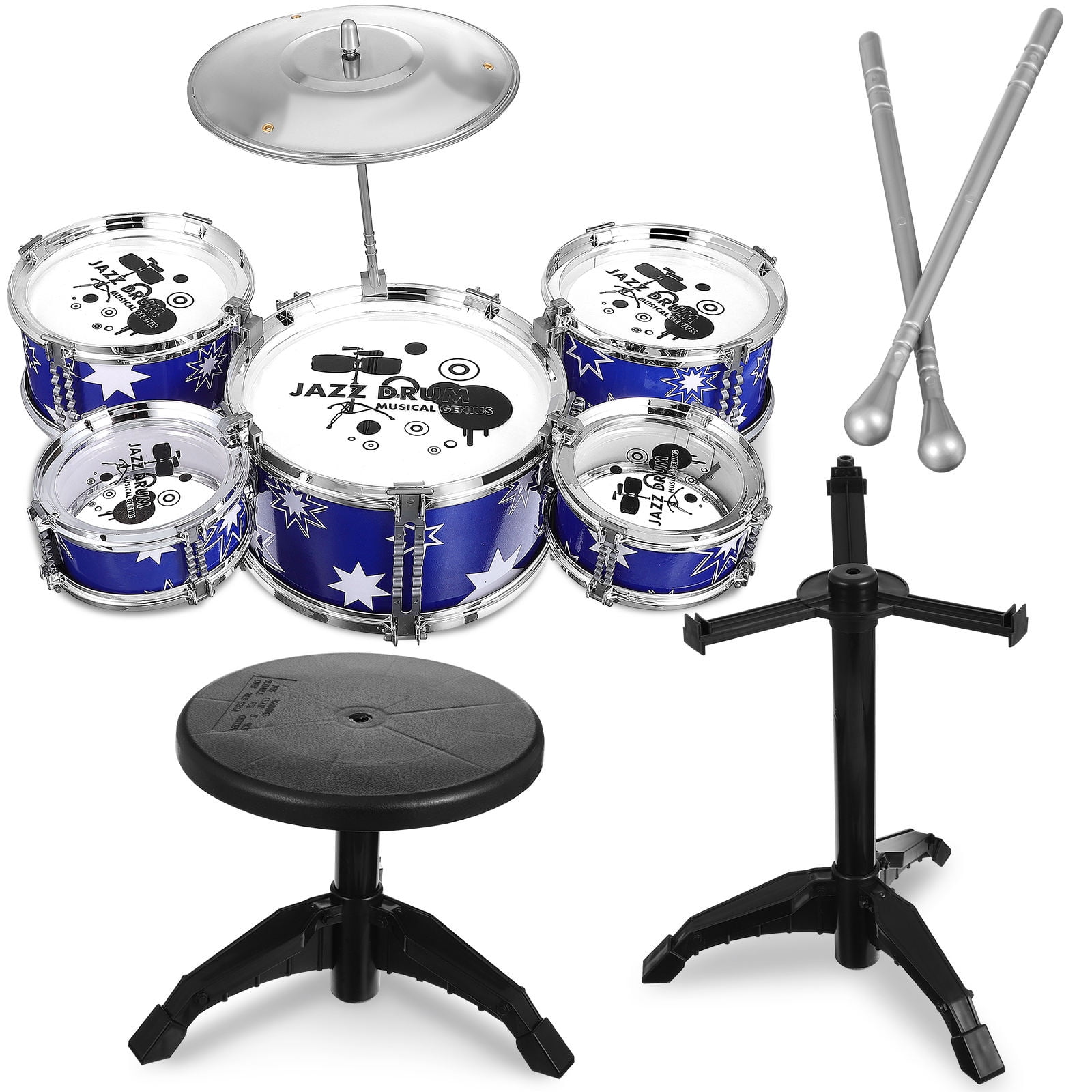 HIAKDOFT Ensemble de Batterie pour Jazz avec Tabouret, Instruments de Percussion pour l'Apprentissage Précoce et le Jeu Créatif