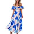 thumbnail image 1 of Pisexur Robes pour Femmes à Épaules Dénudées, Robe Maxi à Imprimé Floral, Robes de Bal Sans Bretelles, Tunique à Torsade devant, Robe Soleil, Ourlet à Volants, Robe Cocktail Fluide à Étages, Robe Longue d'Été Décontractée Bohème Formelle, 1 of 3