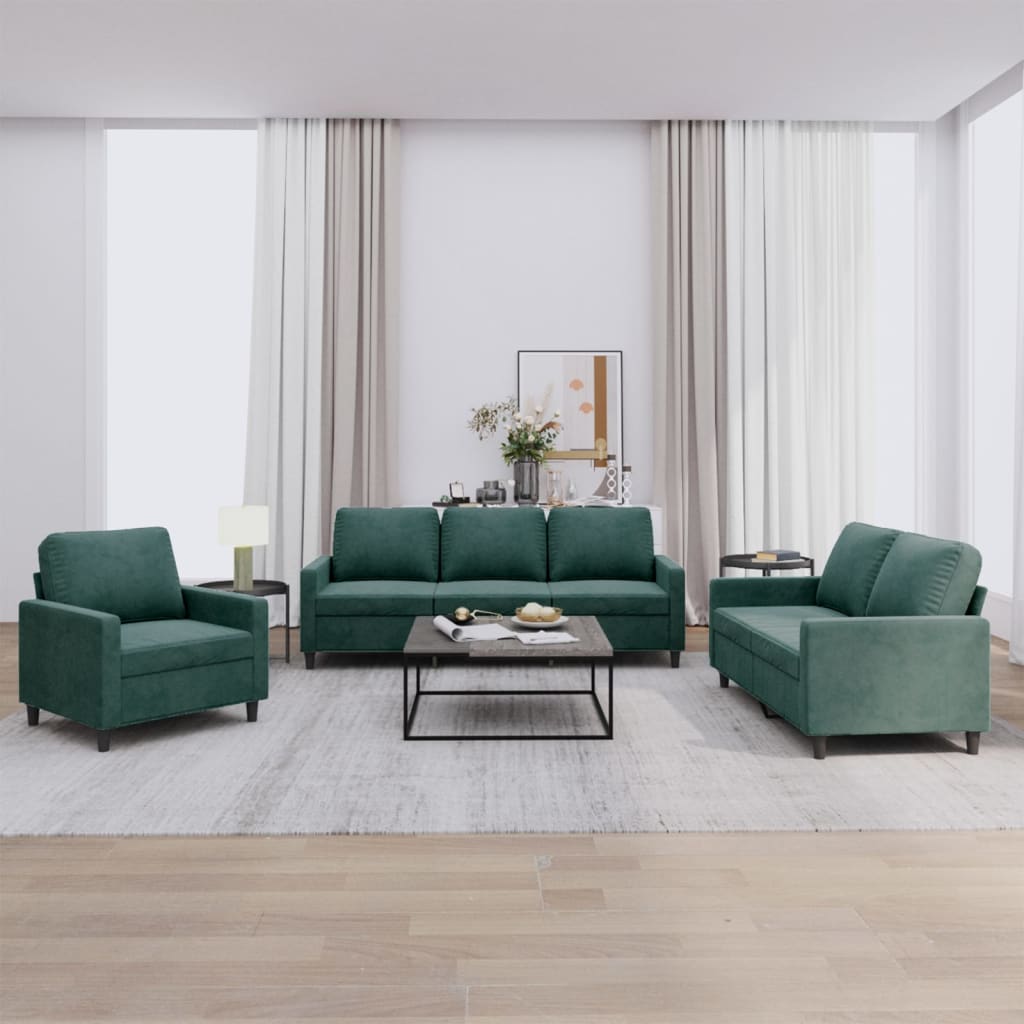 vidaXL Ensemble de Canapé 3 Pcs avec Coussins Velours Vert Foncé